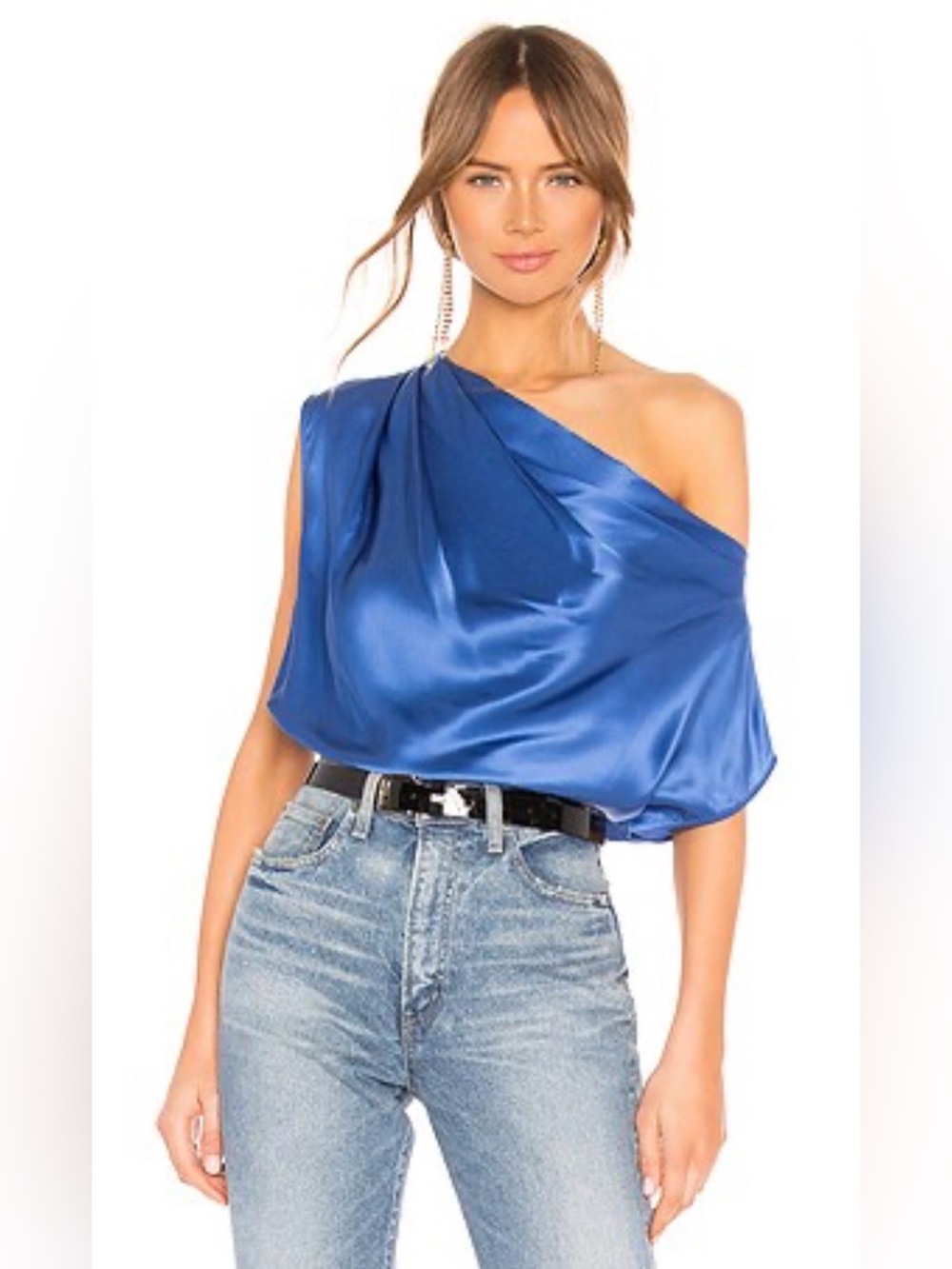 REVOLVE x Michelle Mason Asymmetrical Drape Silk Top in Periwinkle blue, size 6
